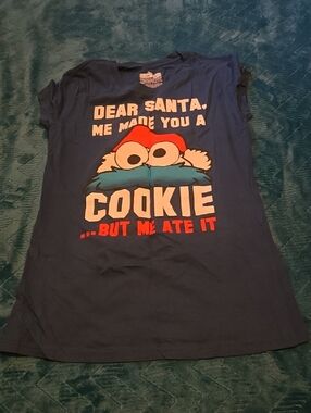 NWOT Sesame Street Blue Cookie Monster Graphic Tee with Red and White Accents